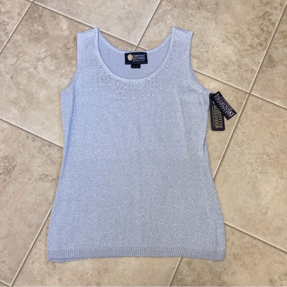 Christine Alexander Metallic Silver Swarovski Sweater Cardigan Tank Set Med NWT! - Picture 6 of 10